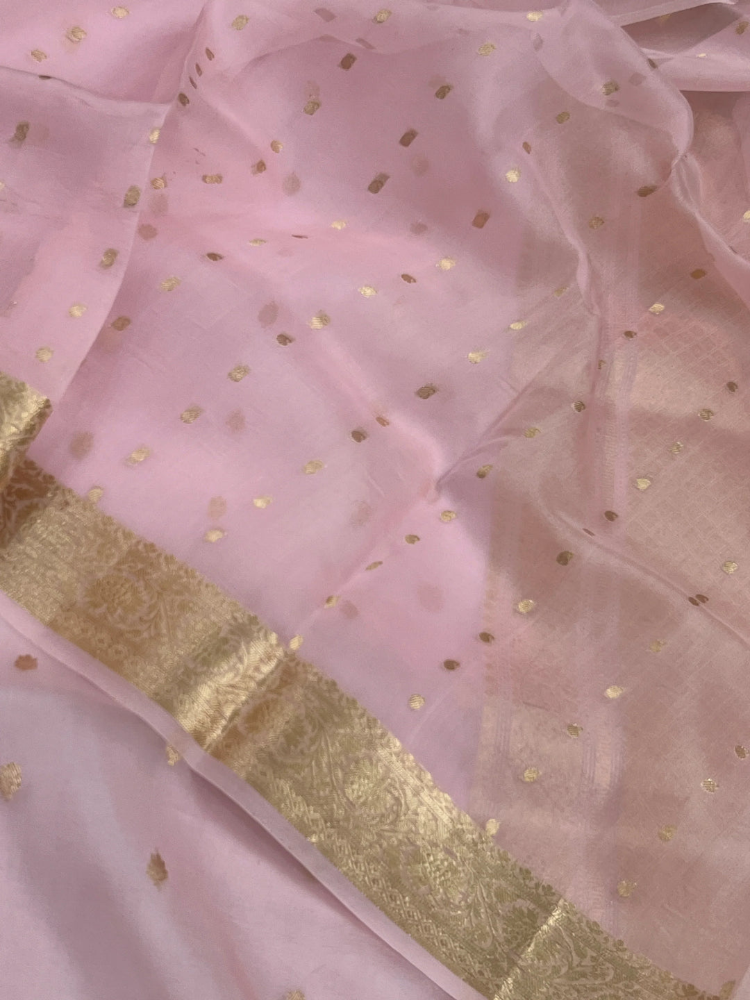 Baby Pink Banarasi Handloom Kora Silk Saree