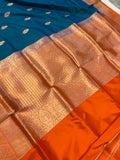 Peacock Blue Pure Banarasi Handloom Katan Silk Saree - Aura Benaras