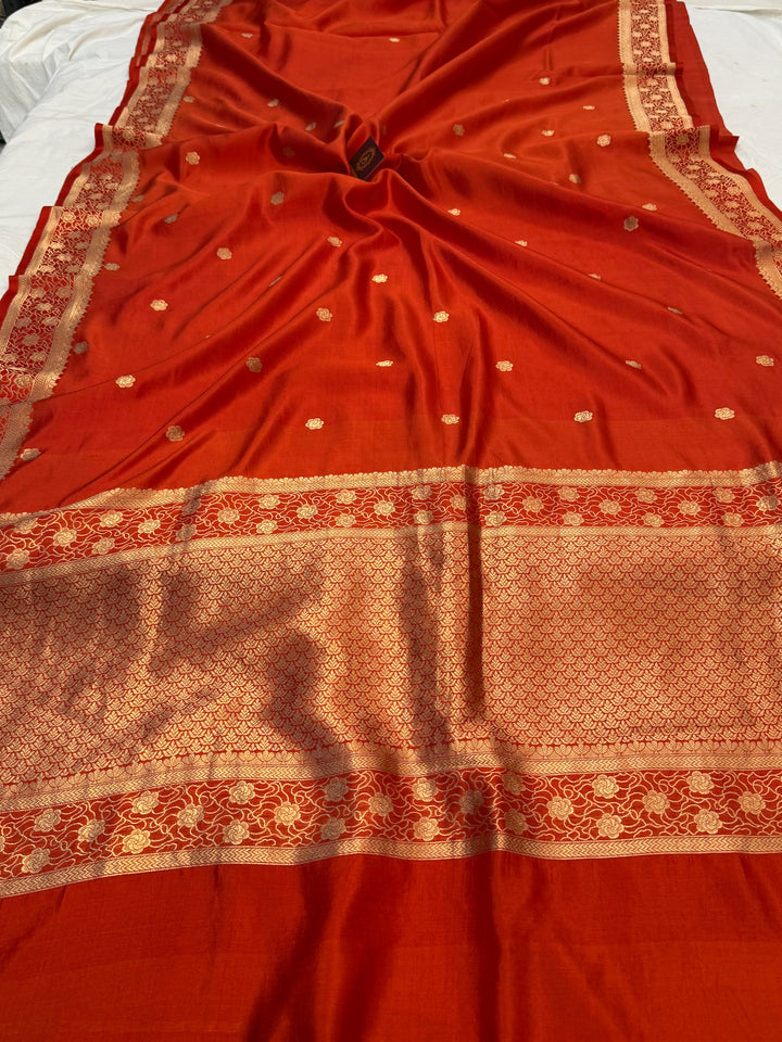 Orange Pure Silk Handloom Banarasi Saree