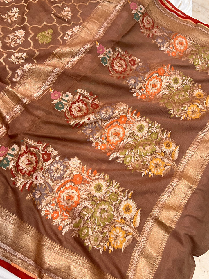 Almond Beige Pure Cotton Silk Handloom Banarasi Saree