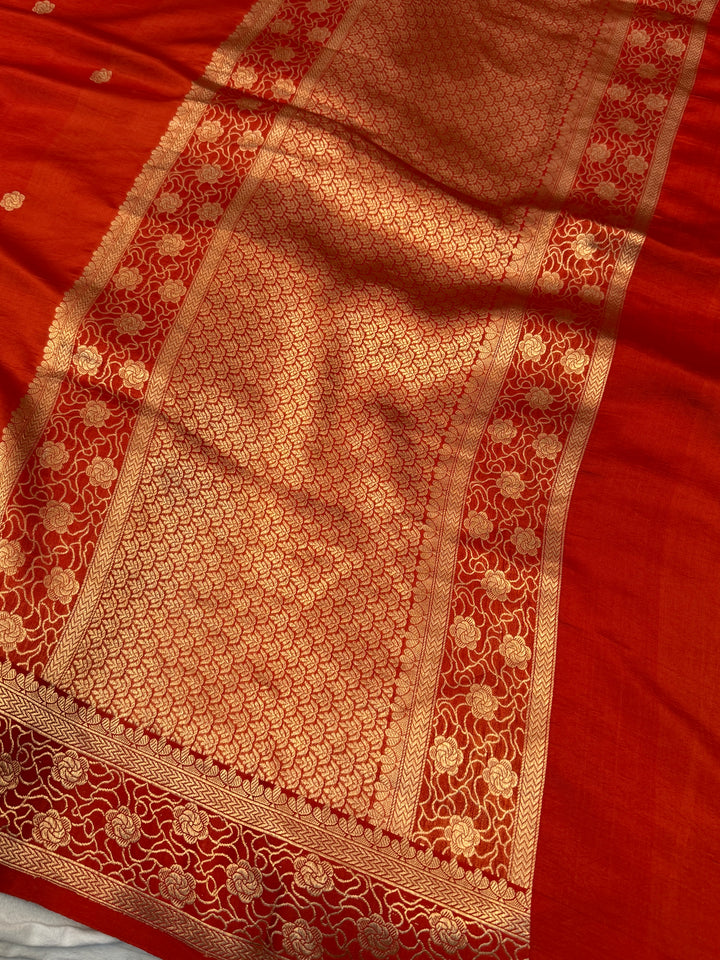 Orange Pure Silk Handloom Banarasi Saree