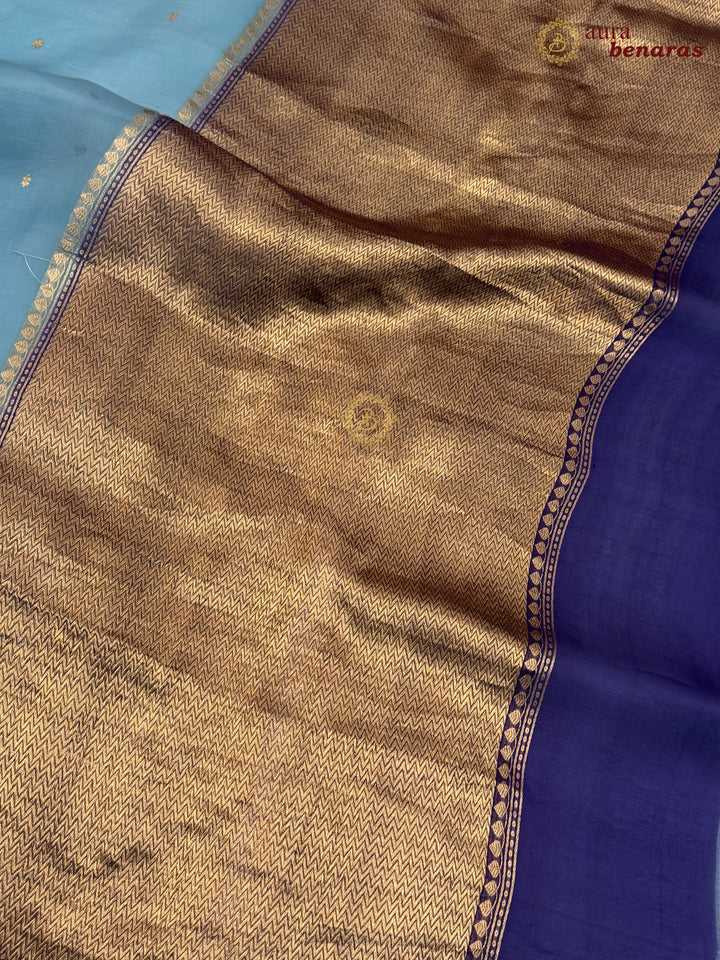 Sage Blue Lavender Kora Silk Banarasi Saree with Zari Butis 