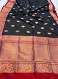 Black Pure Banarasi Handloom Katan Silk Saree - Aura Benaras