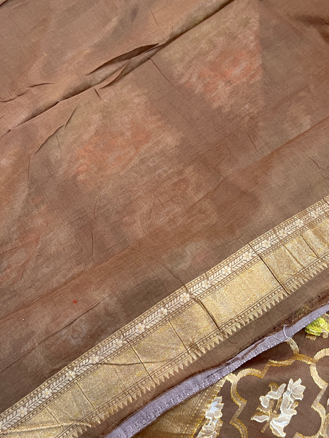 Almond Beige Pure Cotton Silk Handloom Banarasi Saree