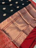 Black Pure Banarasi Handloom Katan Silk Saree - Aura Benaras