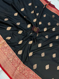 Black Pure Banarasi Handloom Katan Silk Saree - Aura Benaras