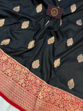 Black Pure Banarasi Handloom Katan Silk Saree - Aura Benaras