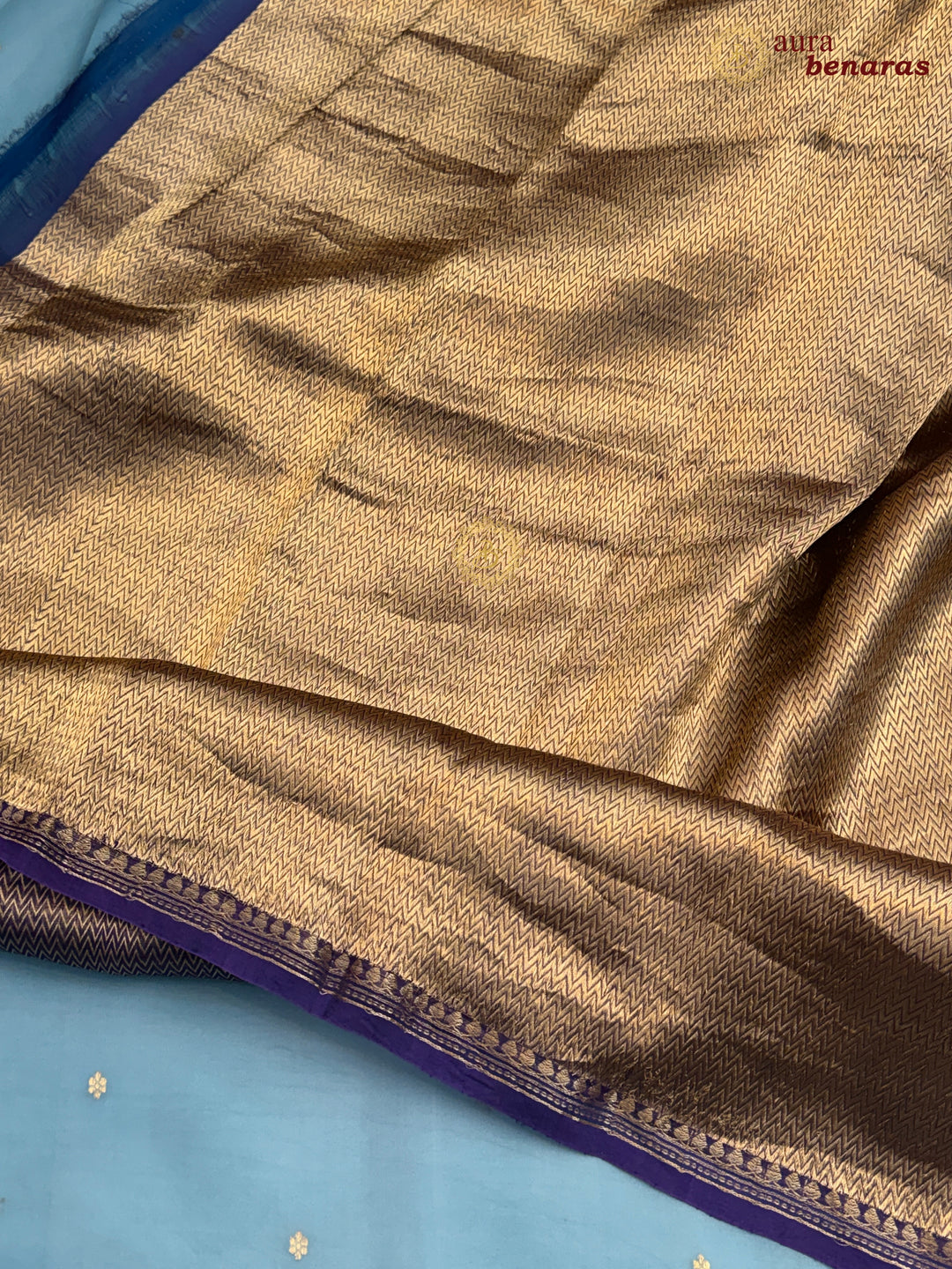 Sage Blue Lavender Kora Silk Banarasi Saree with Zari Butis 