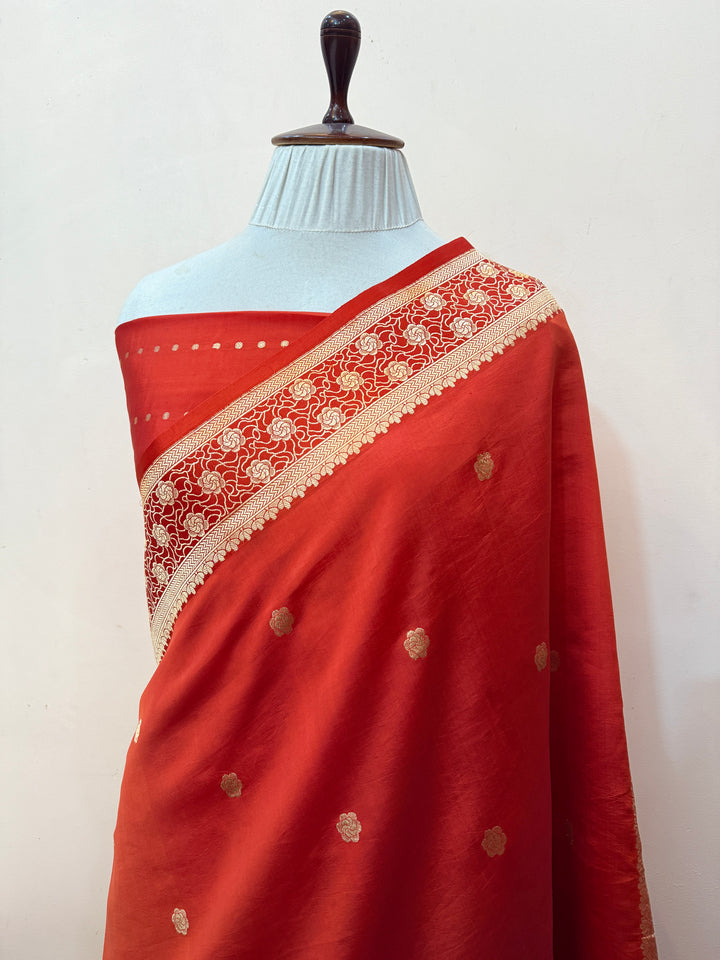 Orange Pure Silk Handloom Banarasi Saree