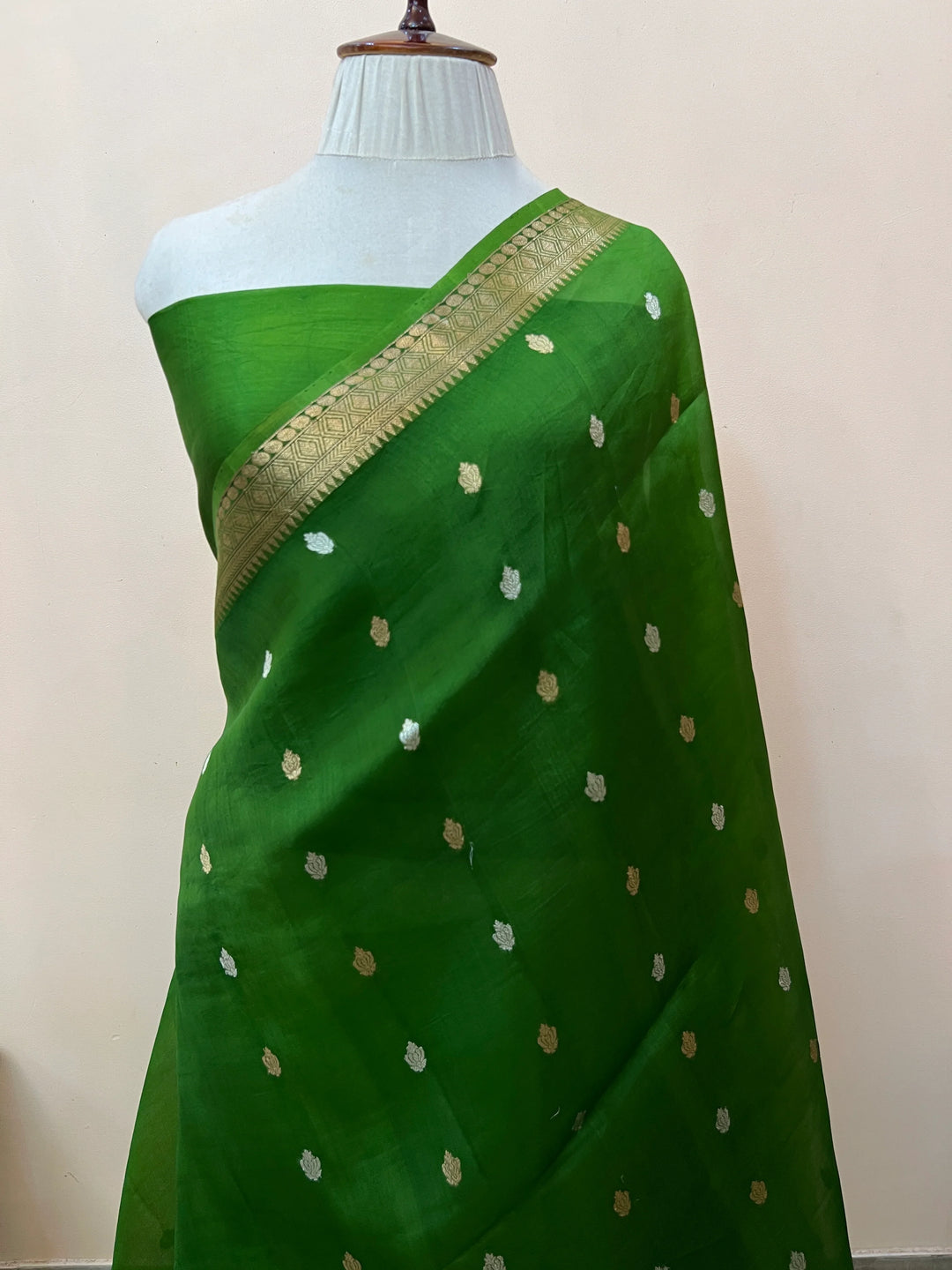 Mehndi Green Kora Silk Handloom Banarasi Saree