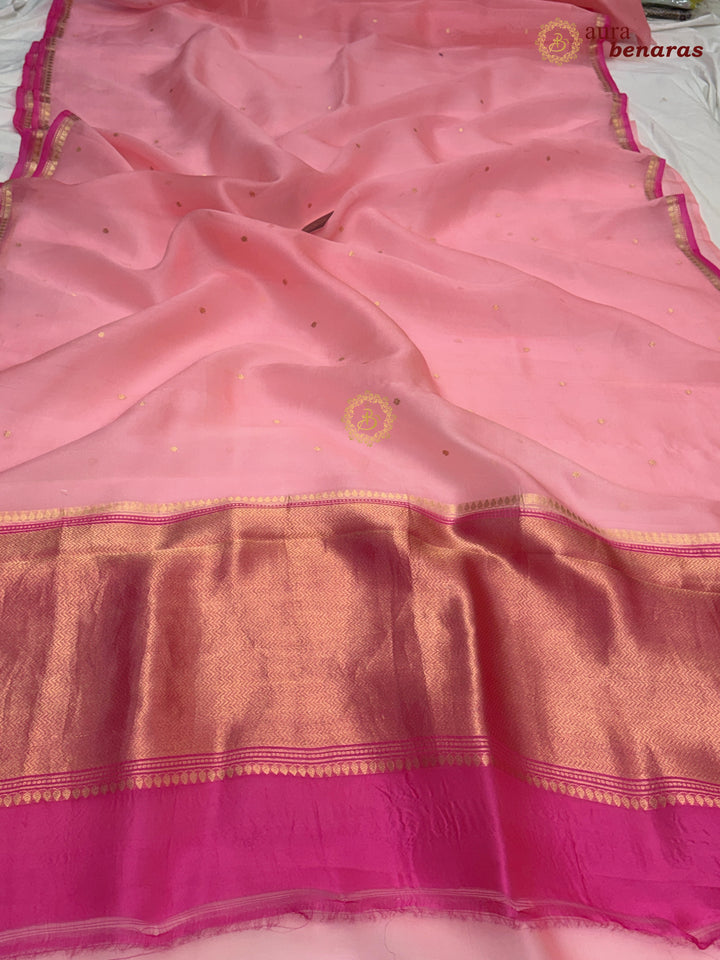 Pink Kora Silk Banarasi Saree with Zari Butis 
