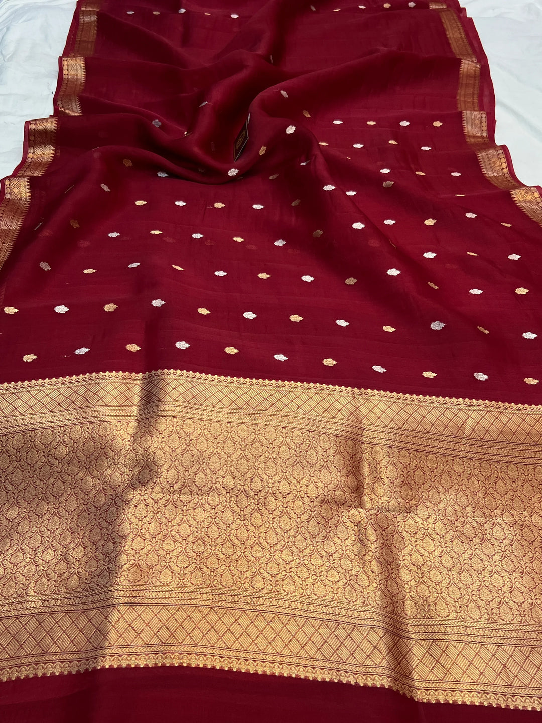 Maroon Kora Silk Handloom Banarasi Saree