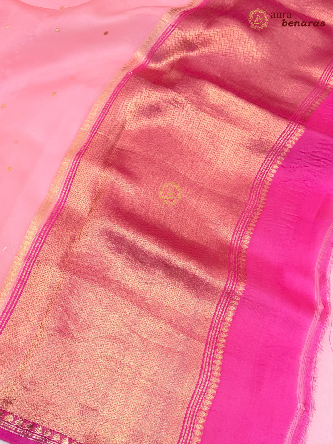 Pink Kora Silk Banarasi Saree with Zari Butis 