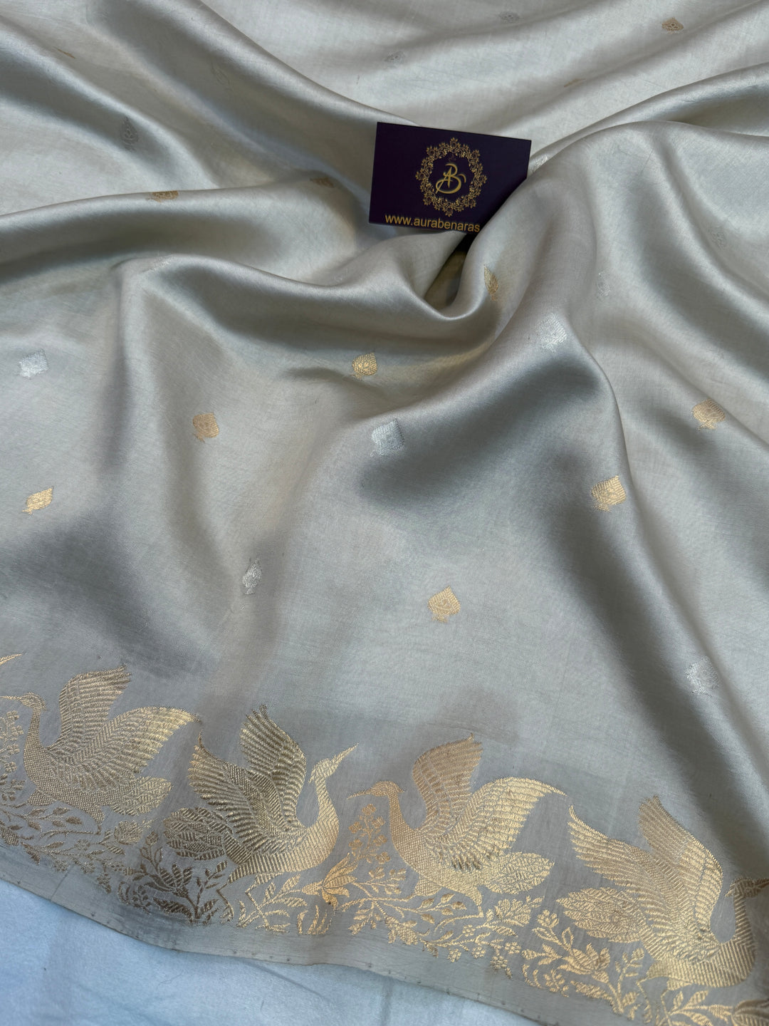 Smoke Grey Pure Silk Handloom Banarasi Saree