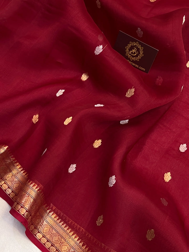 Maroon Kora Silk Handloom Banarasi Saree