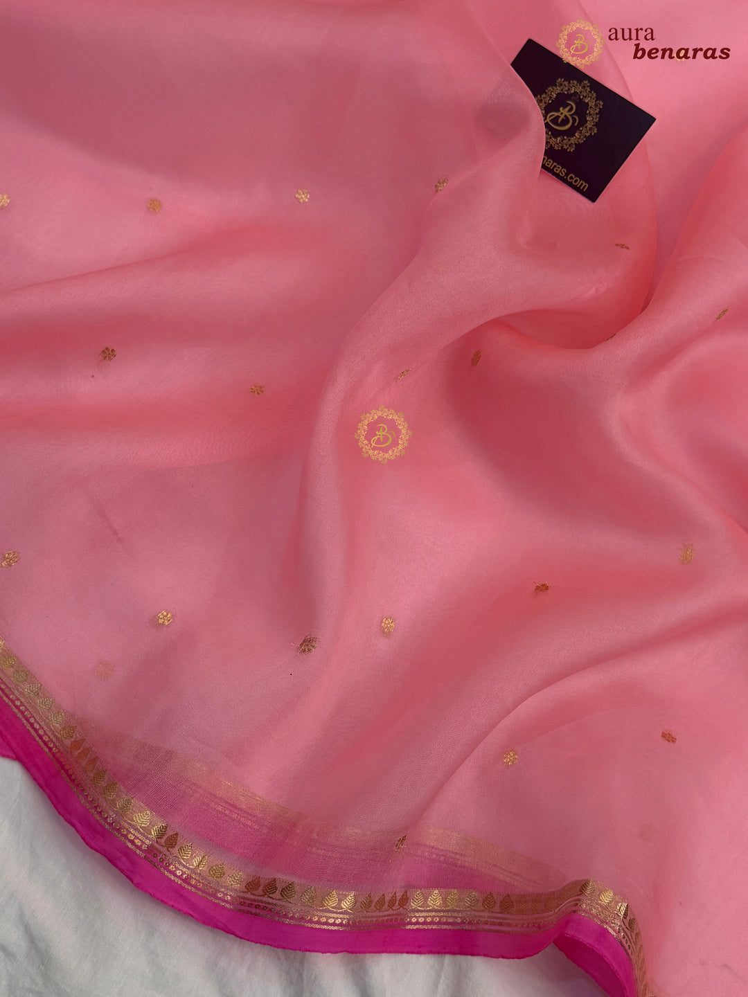 Pink Kora Silk Banarasi Saree with Zari Butis 