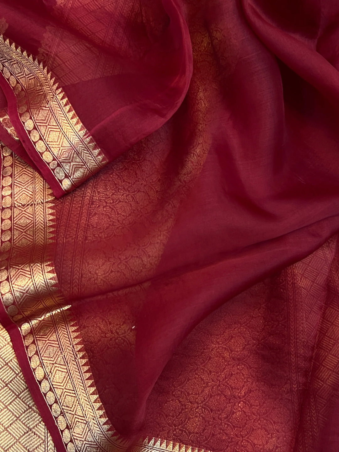 Maroon Kora Silk Handloom Banarasi Saree