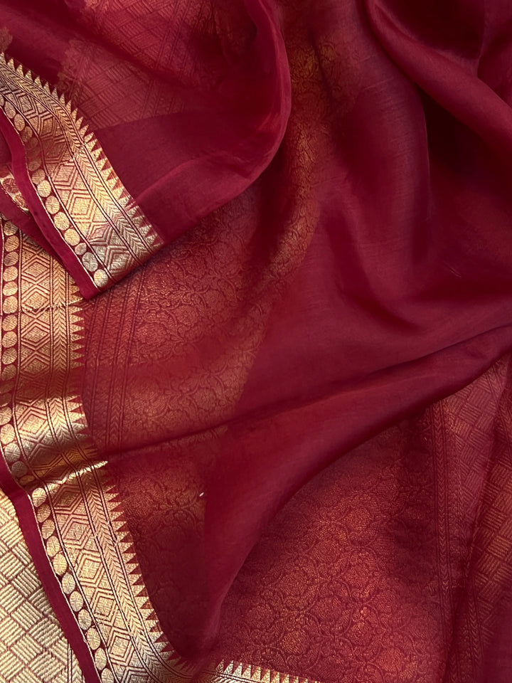 Maroon Kora Silk Handloom Banarasi Saree