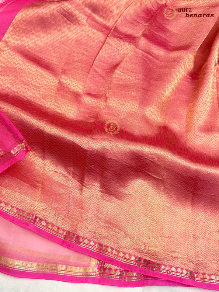 Pink Kora Silk Banarasi Saree with Zari Butis 