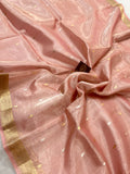 Baby Pink Banarasi Handloom Organza Tissue Silk Saree - Aura Benaras