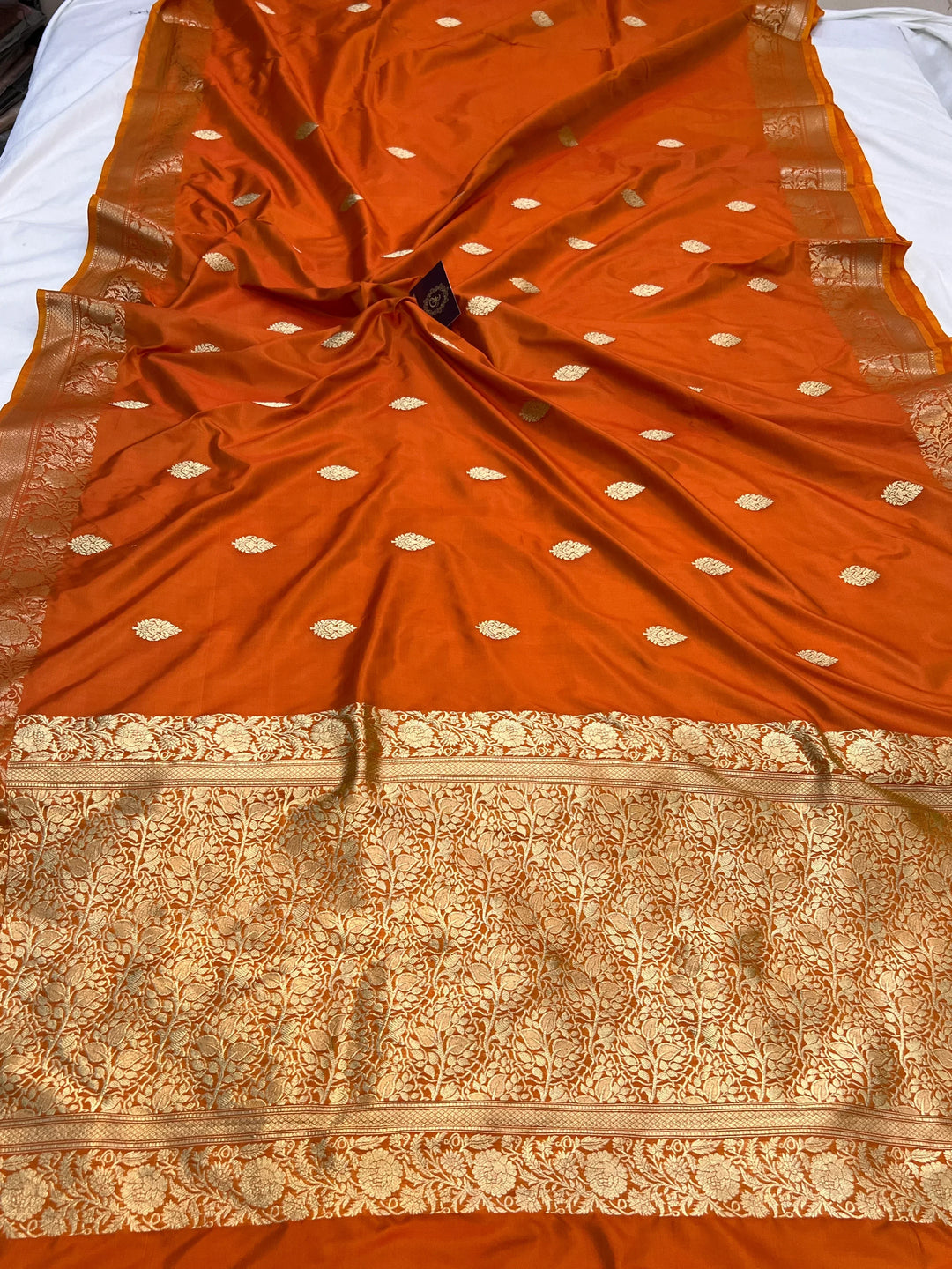 Orange Pure Katan Silk Handloom Banarasi Saree