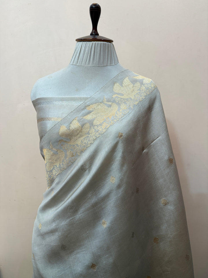 Smoke Grey Pure Silk Handloom Banarasi Saree