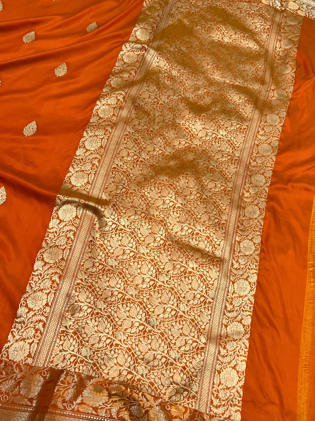 Orange Pure Katan Silk Handloom Banarasi Saree