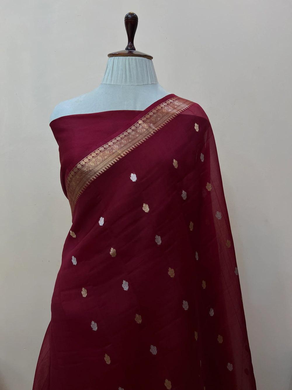 Maroon Kora Silk Handloom Banarasi Saree