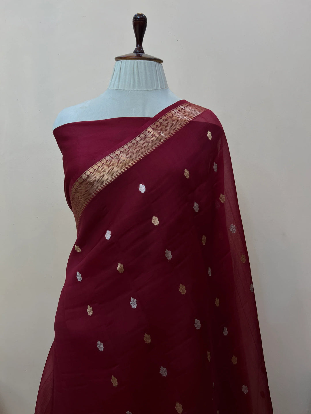 Maroon Kora Silk Handloom Banarasi Saree