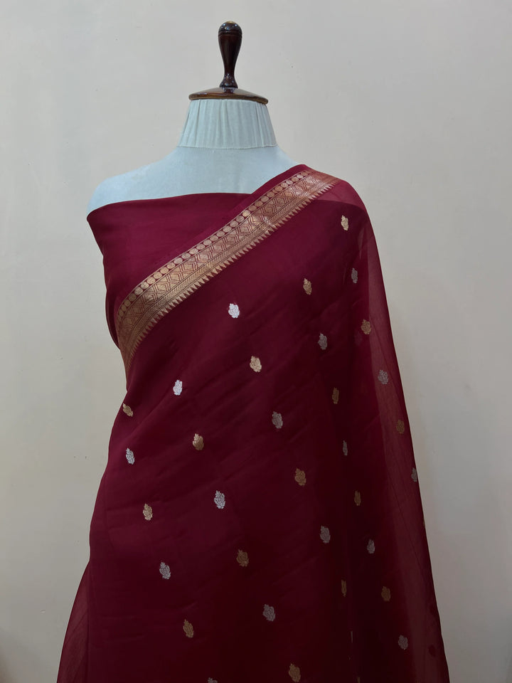 Maroon Kora Silk Handloom Banarasi Saree
