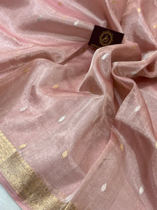 Baby Pink Banarasi Handloom Organza Tissue Silk Saree - Aura Benaras