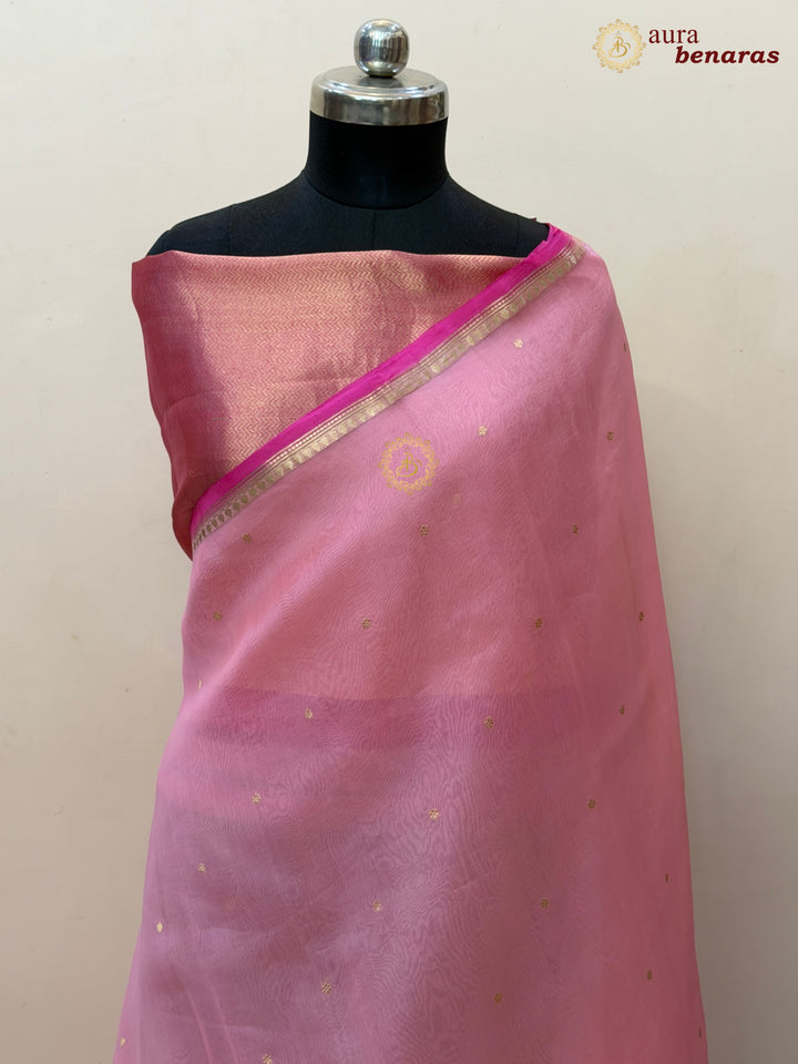 Pink Kora Silk Banarasi Saree with Zari Butis 
