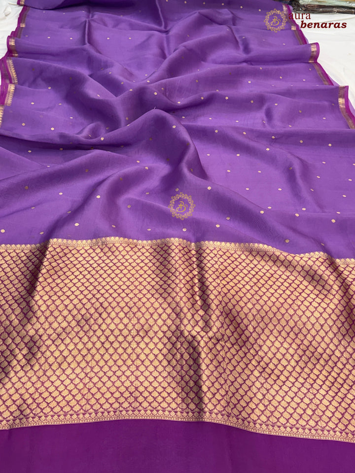Voilet Kora Silk Banarasi Saree with Zari Butis 