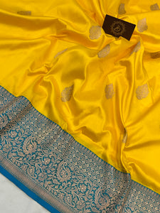 Yellow Pure Banarasi Handloom Katan Silk Saree - Aura Benaras