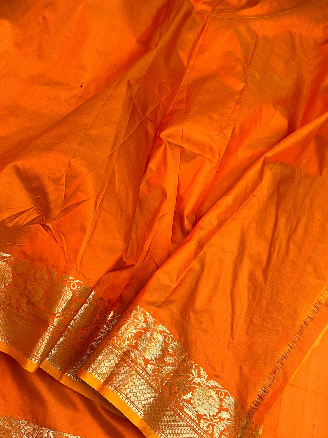 Orange Pure Katan Silk Handloom Banarasi Saree