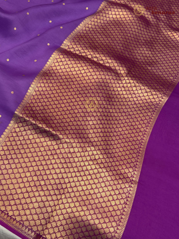 Voilet Kora Silk Banarasi Saree with Zari Butis 