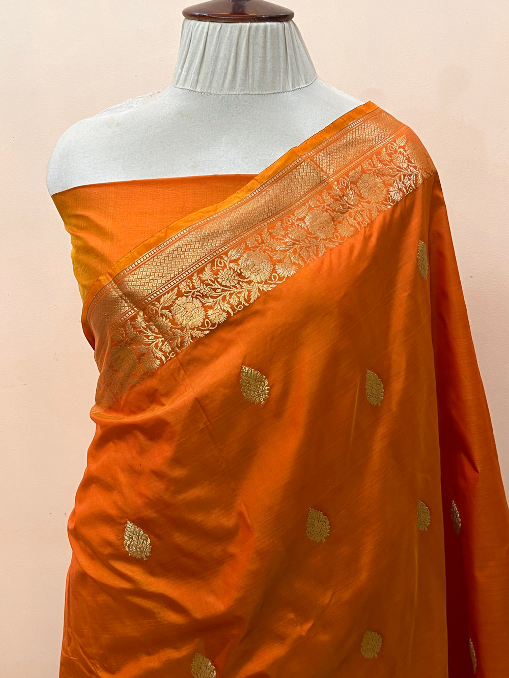 Orange Pure Katan Silk Handloom Banarasi Saree
