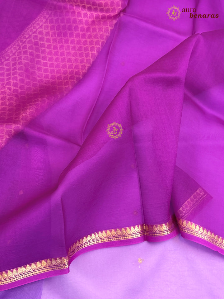 Voilet Kora Silk Banarasi Saree with Zari Butis 