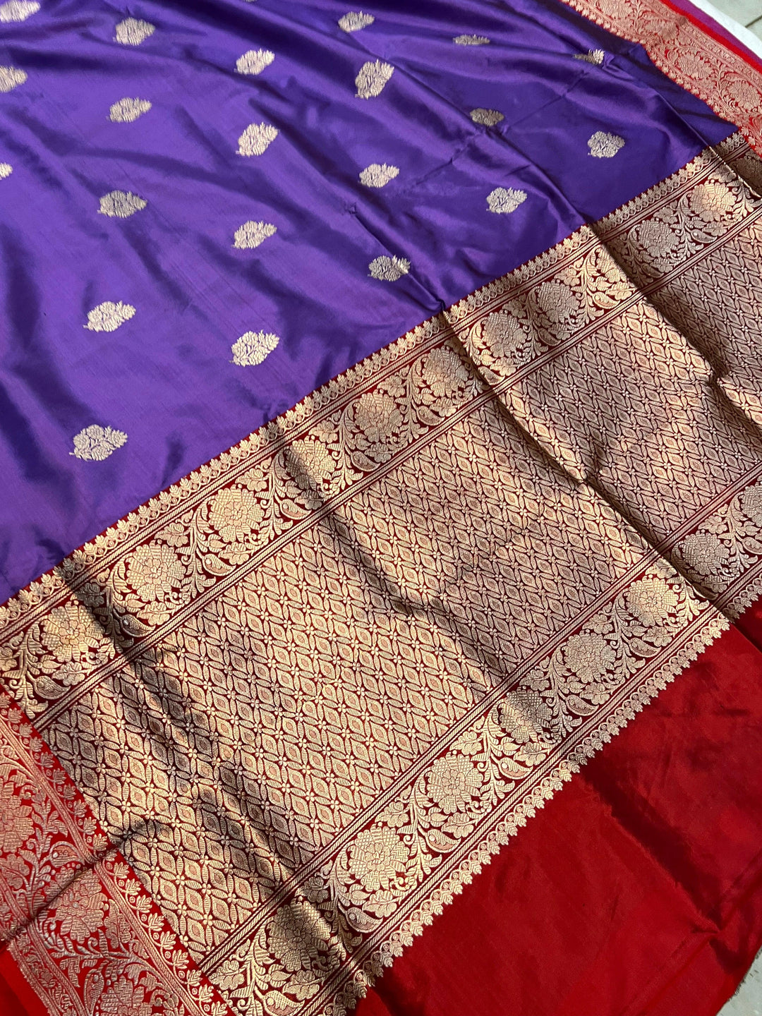 Matte Purple Pure Banarasi Handloom Katan Silk Saree - Aura Benaras