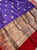 Matte Purple Pure Banarasi Handloom Katan Silk Saree - Aura Benaras