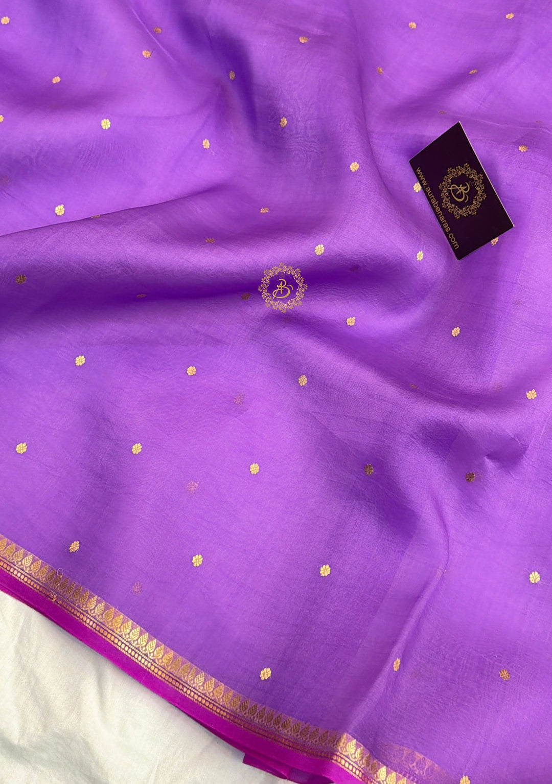 Voilet Kora Silk Banarasi Saree with Zari Butis 