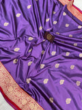 Matte Purple Pure Banarasi Handloom Katan Silk Saree - Aura Benaras