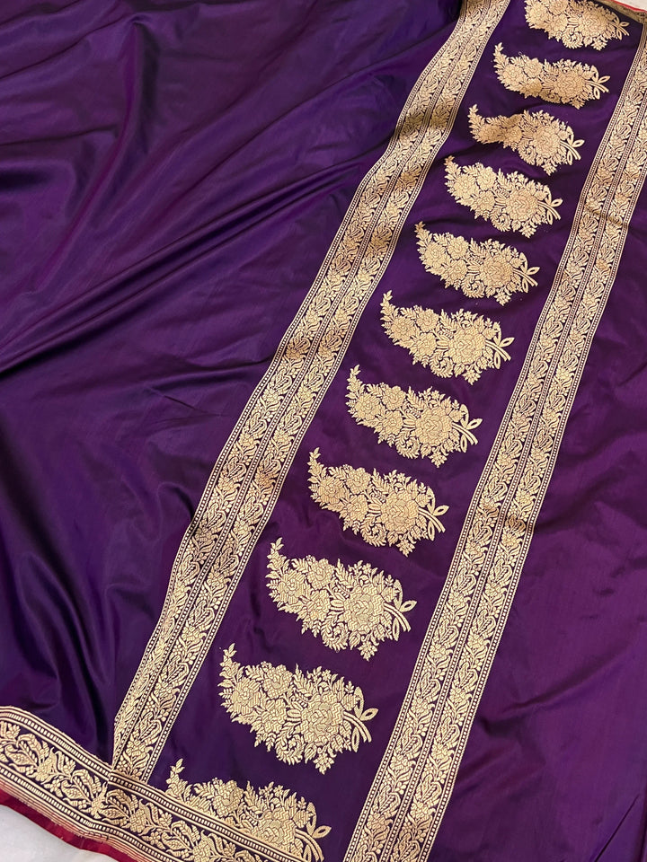 Deep Purple Pure Katan Silk Handloom Banarasi Saree