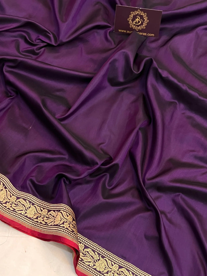 Deep Purple Pure Katan Silk Handloom Banarasi Saree
