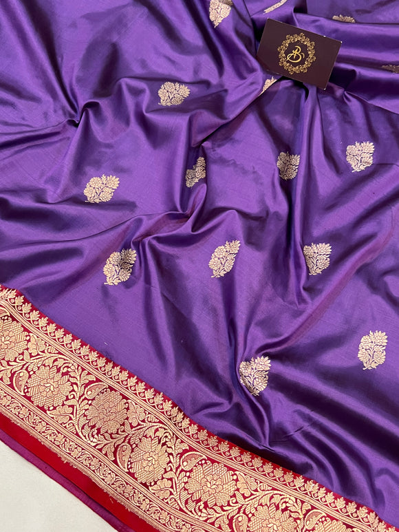 Matte Purple Pure Banarasi Handloom Katan Silk Saree - Aura Benaras