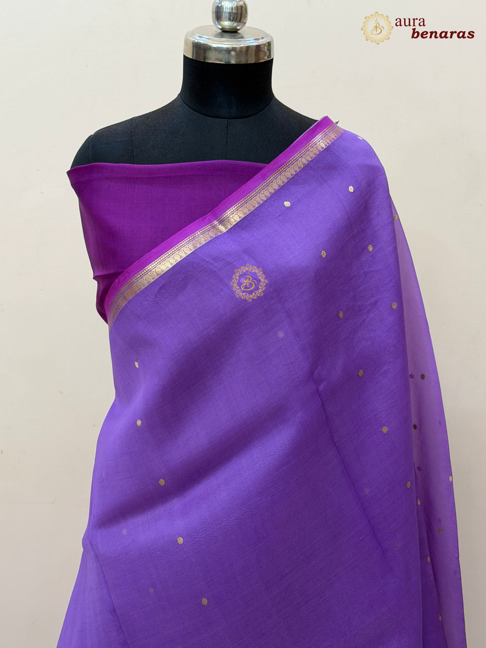 Voilet Kora Silk Banarasi Saree with Zari Butis 