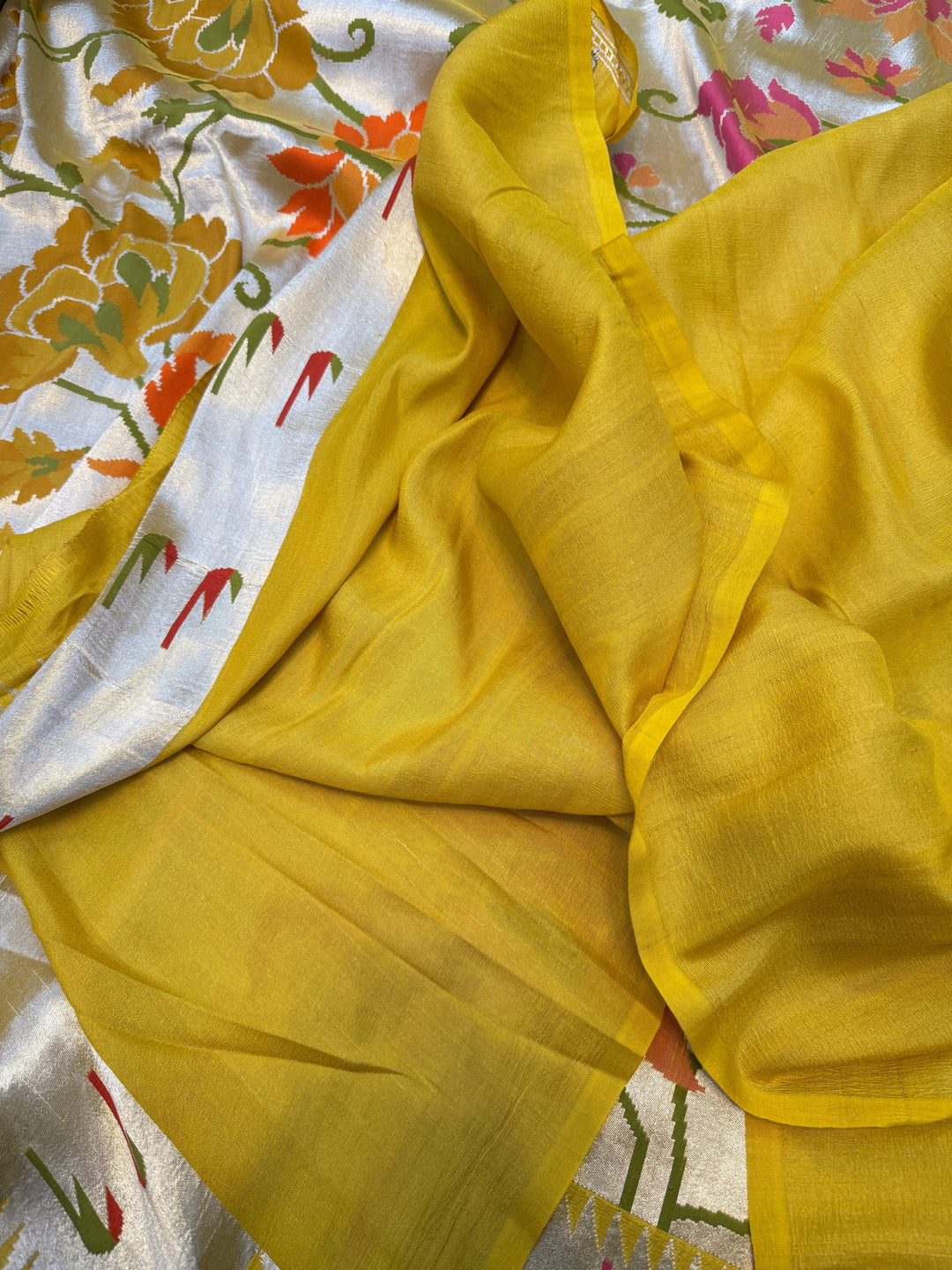 Yellow Tussar Georgette Banarasi Saree with Tilfi Meenakari