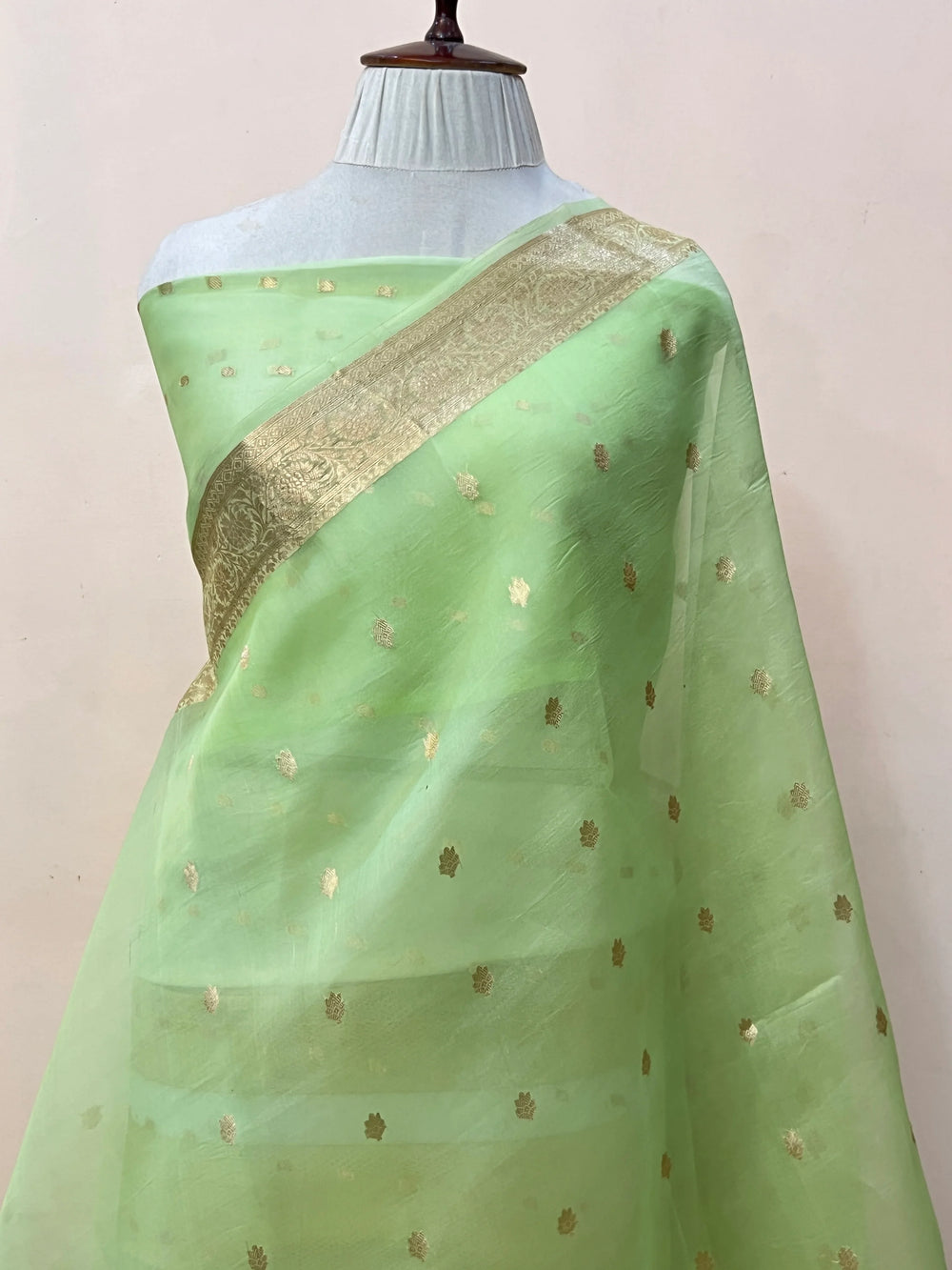 Pista Green Banarasi Handloom Kora Silk Saree