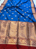 Firozi Blue Pure Banarasi Handloom Katan Silk Saree - Aura Benaras