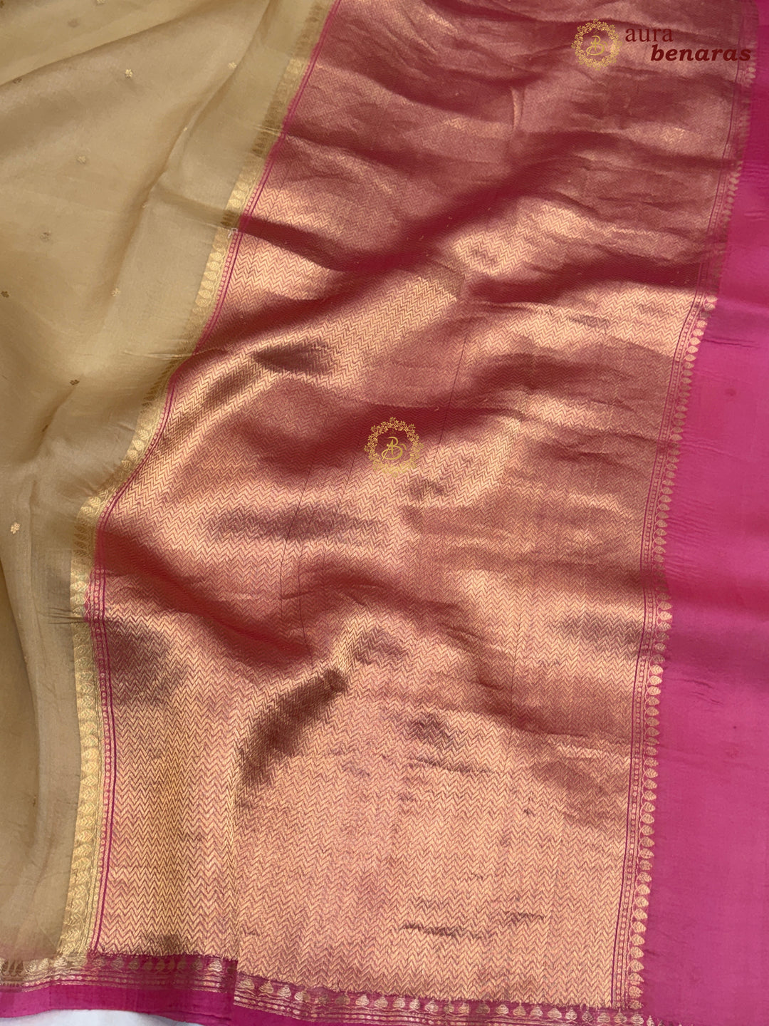 Beige Kora Silk Banarasi Saree with Zari Butis 
